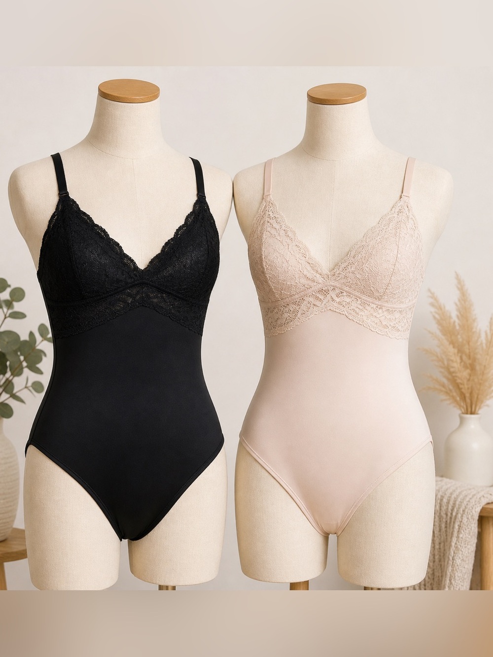 Maidenform Lace Shapewear Bodysuit‎ M Black L Tan Nude Bundle Stretch Slimming